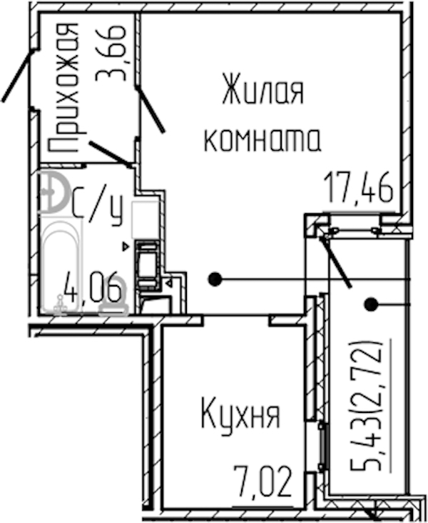 Квартира студия 34.92 м², 5/8 эт., ЖК «SERTOLOVO PARK»
